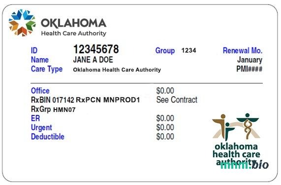 Oklahoma karta ubezpieczenia zdrowotnego edytowalny szablon